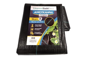 Agrotkanina 110g 1,6x10m Premium. Czarna agrowłóknina ogrodowa z filtrem UV 3%. Linarem SiatkiSieci