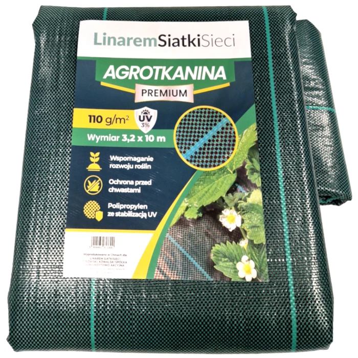  Agrotkanina 110g 3,2x10m Premium. Zielona agrowłóknina ogrodowa z filtrem UV 3%. Linarem SiatkiSieci