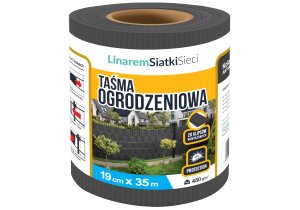 Taśma ogrodzeniowa Linarem PVC 450g/m2. Osłona na ogrodzenie, panele, balkon. Rolka 19cm x 35 m. Kolor antracyt RAL 7016.