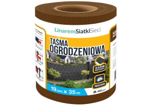 Taśma ogrodzeniowa Linarem PVC 450g/m2. Osłona na ogrodzenie, panele, balkon. Rolka 19cm x 35 m. Kolor brązowy RAL 8011.