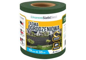 Taśma ogrodzeniowa Linarem PVC 450g/m2. Osłona na ogrodzenie, panele, balkon. Rolka 19cm x 35 m. Kolor zielony RAL 6005