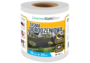 Taśma ogrodzeniowa Linarem PVC 450g/m2. Osłona na ogrodzenie, panele, balkon. Rolka 19cm x 35 m. Kolor biały RAL 9003.